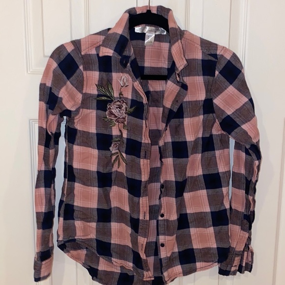 SWS floral pocket plaid skirt blouse with collar Sz S - Picture 3 of 11